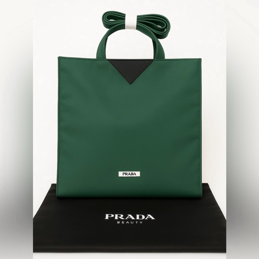 PRADA Beauty Forest Green Tote Bag with Strap & Dust Bag Brand New!!
